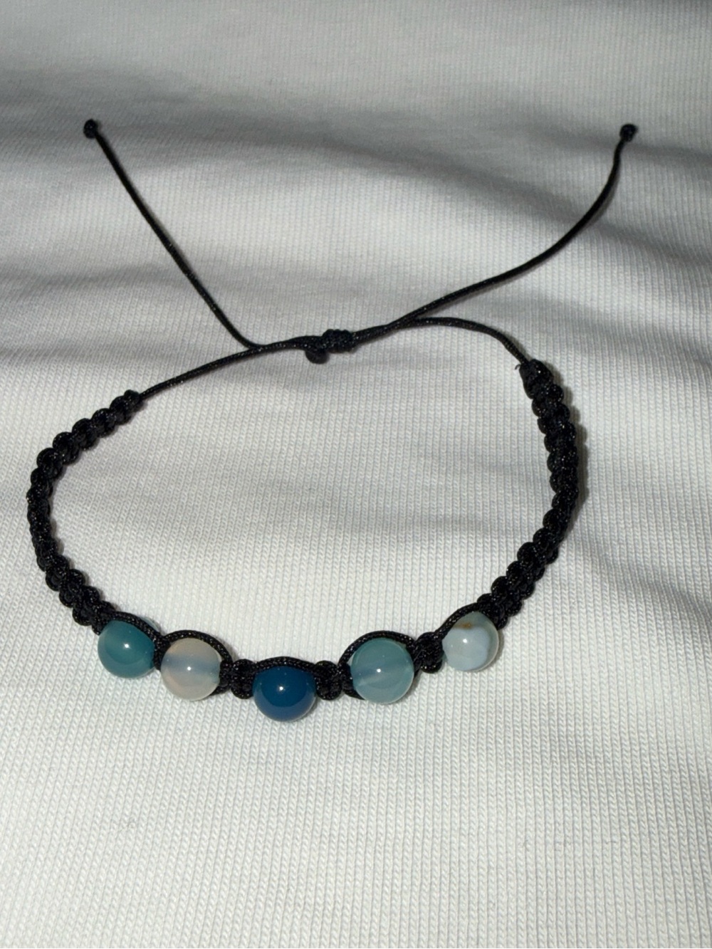 Adjustable Black Macrame Bracelet with Blue Agate Beads